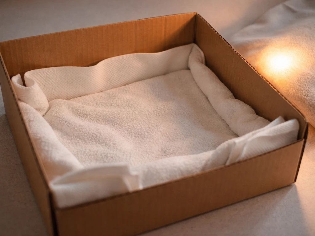 Injured bird recovery: small cardboard box lined with soft cloth and a warm heat source nearby